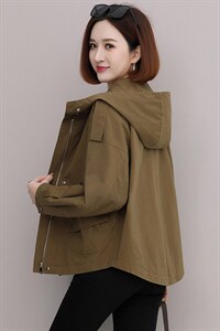 短款风衣女2025年春秋新款韩版连帽宽松时尚夹克小个子休闲短外套图片