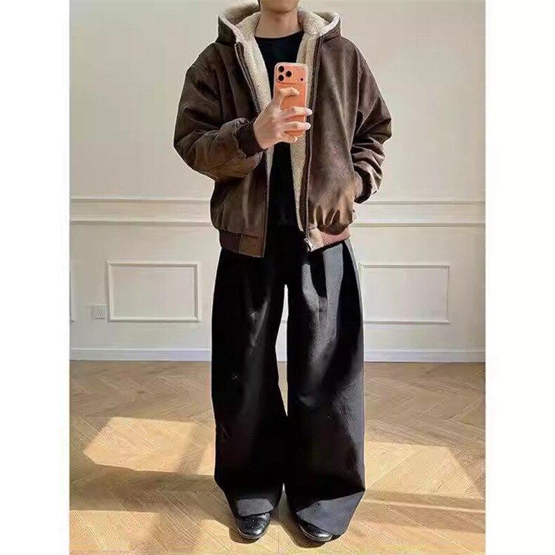 现货高品质美式冬季重磅座山雕大毛毛领pu皮棉衣男女加厚外套，男装皮衣，电商A486