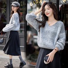 现货！套头针织衫时尚女毛衣2025秋季新款毛衣加厚V领羊毛休闲，女装针织衫/毛衣，韩宇舍