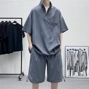 男潮流休闲套装宽松套装冰丝衬衫套装CS014P44图片