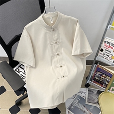 新中式衬衫男士潮帅气百搭文艺短袖2024夏季ins外套CY925-P46，男装衬衫，星座412-2