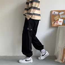 工装裤男潮牌宽松直筒两穿抽绳束脚休闲运动阔腿裤男K013-P45，男装休闲裤，星座308B-1