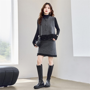 重工现货！秋季新款轻奢气质圆领重工拼接花边款时尚三件套裙女图片