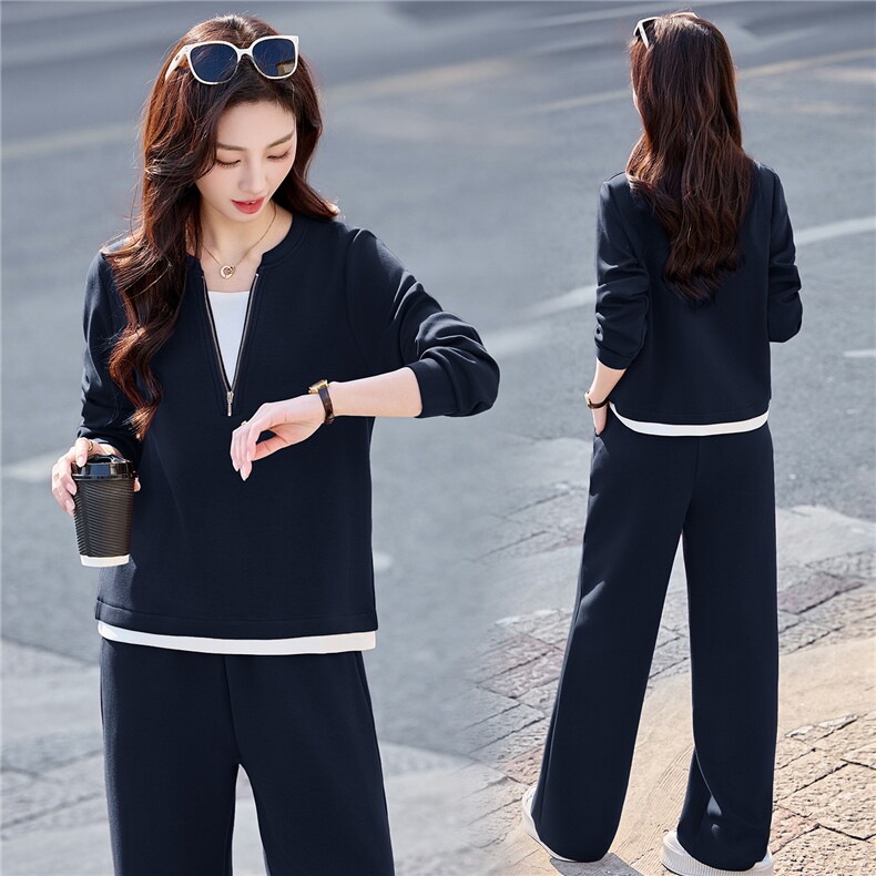 简约V领撞色新款两件套（有）151P145,女装套装/套裙,乐衣轩