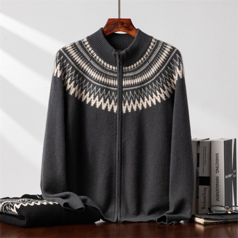 2025年秋季新款百搭七针双股嵌花开衫，男装羊绒套衫，台绒羊绒