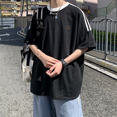 夏季美式高街重磅纯棉三条杠织带撞色男女短袖T恤ZD641-特P30，男装T恤，电商A486-1