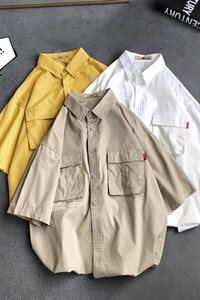 100%棉  夏季新款港风短袖衬衫男款中袖五分袖衬衣 CS033图片