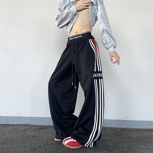 港风秋款男女休闲卫裤条纹印花直筒宽松长裤h8062 P55图片