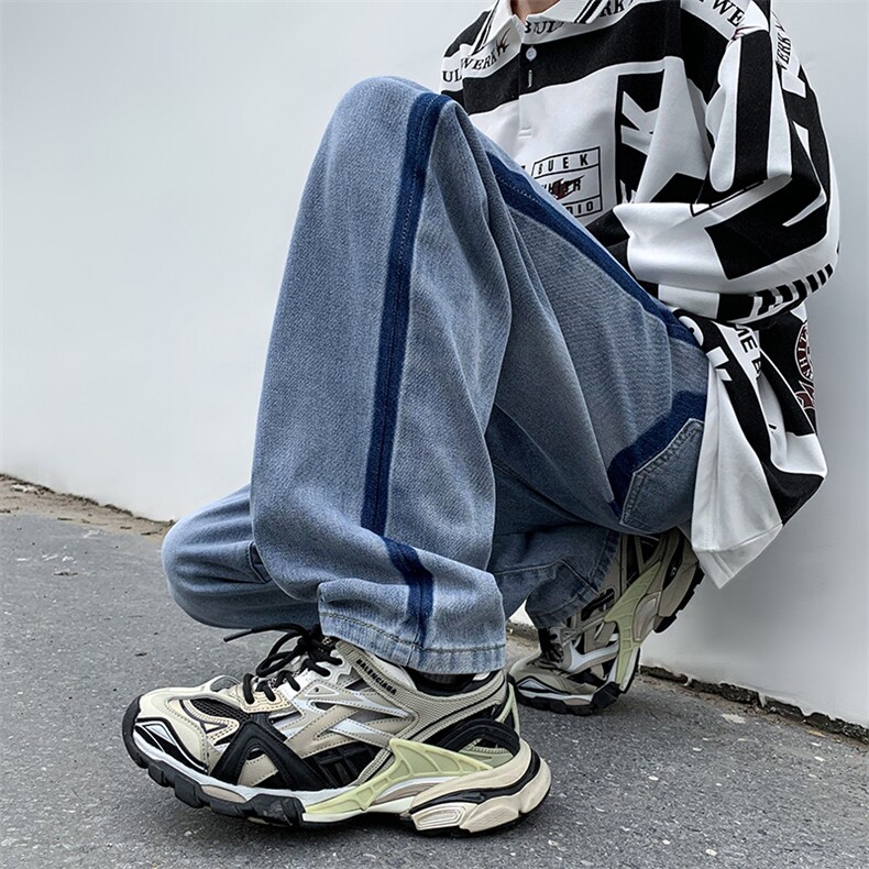 新款港风牛仔裤男宽松日系复古男裤子N0994-P45图片