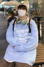 港风夜景时尚字母印花宽松休闲圆领毛衣A247-M8899特批45控78，男装针织衫/毛衣，电商A247