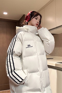 中性 过膝棉衣 织带三条杠长款加厚情侣羽棉服 外套男 G1076 P168图片