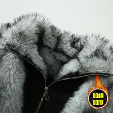 现货高品质美式高街重磅狼王座山雕毛毛领假两件棉衣加厚棉服外套，男装棉衣，电商A486