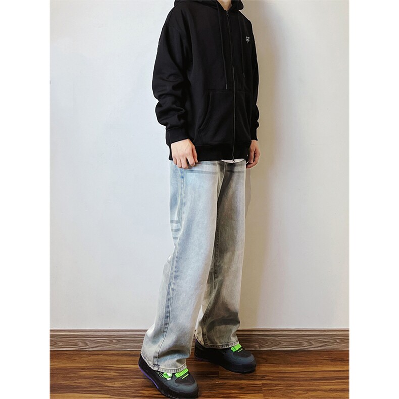 B221美式ins高街暗黑重工艺宽松直筒牛仔裤LK23125-P65控88,男装牛仔裤,电商B221