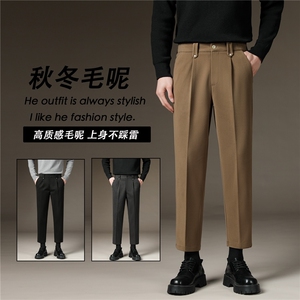九分西裤男秋季厚款韩版商务休闲裤子男直筒修身小脚西装长裤图片