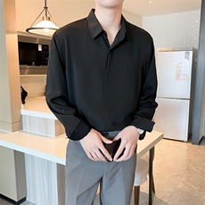 轻熟风韩版宽松纯色长袖衬衫男士春秋季潮流垂感免烫衬衣CS07，男装衬衫，星座1116A-2（原606A-1）