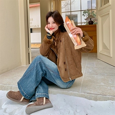 新款颗粒绒皮草外套女短款加厚麂皮绒保暖夹克羊羔毛大衣冬季，女装皮草，纯色衣恋