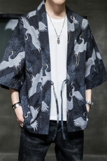 防晒衣衬衣夏季外套男士开衫七分袖仙鹤汉服复古道袍DS691T，男装衬衫，电商A102