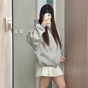 抖音得物高品质秋冬美式高街重磅结构辑明线纹理连帽卫衣外套W111图片