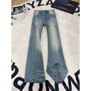 B221 美式ins高街暗黑重工艺修身微喇牛仔裤LK26624-特P45控78图片