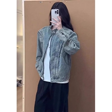 解构拼接设计肩垫牛仔长袖夹克男女廓形拉炼立领整洁夹克JK8639，男装夹克，星座1116A（原606A-3）
