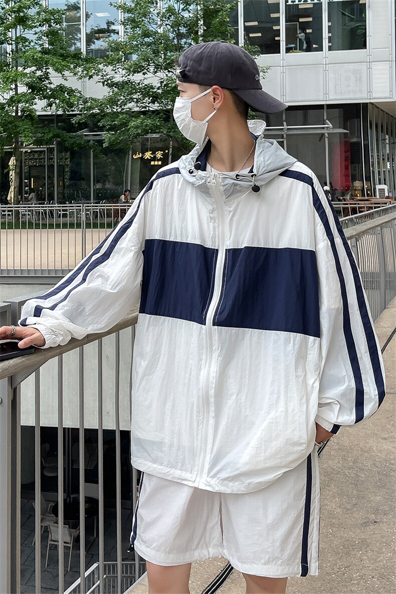 夏季时尚连帽防晒套装男运动风撞色防晒衣夹克XZ514-2-1606-P98,男装防晒衣,星座514-2(原B239)