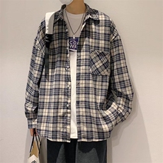 2021春秋格子衬衫内搭港风百搭衬衣潮流isn青少年外套W1819-P36，男装衬衫，星座512-4