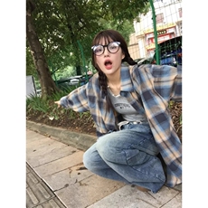 TC700-P45美式复古撞色格纹衬衫外套24春夏款高级感宽松上衣，男装衬衫，星座617A-2