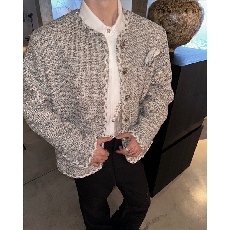 25秋冬男士设计感重工手工花朵短款小香风毛呢外套XXF43-P168,男装毛呢大衣,电商B288