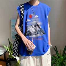 美式复古油画字母印花无袖T恤夏背心/马甲/坎肩XZ514-2-1289-P23，男装背心/马甲，星座514-2(原B239)