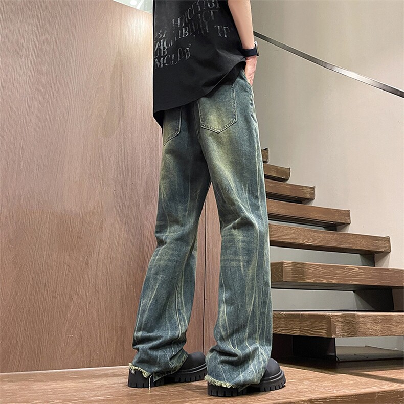 高街潮牌美式牛仔裤宽松微喇拖地长裤N01102-P48，男装牛仔裤，星座308B-2