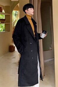 2020冬款呢大衣加长双排扣呢风衣男款拉风呢衣男外套冬装D501P135图片