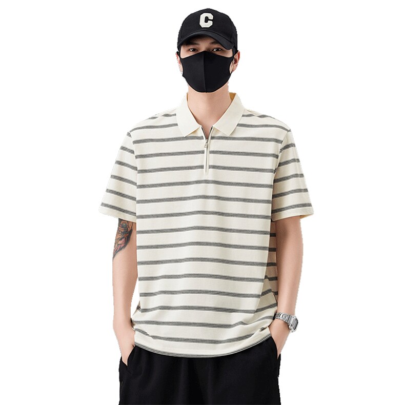 夏季男士短袖T恤翻领半拉链条纹休闲百搭上衣PL88559-P68控109,男装T恤,电商A237