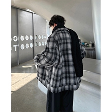 M885TP95毛呢格子外套男港风复古翻领休闲宽松秋冬廓形夹克上衣，男装夹克，电商A170