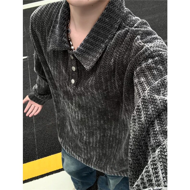 美式复古雪尼尔polo领卫衣大码设计重磅翻领外套LW609特P45加绒55,女装短外套,电商B215