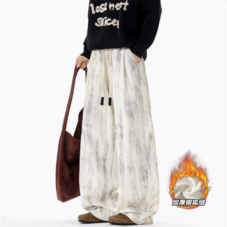 冬季480g高克重水墨印花保暖银狐绒休闲裤男K24033J加绒特P45控88，男装棉衣，电商A001-1