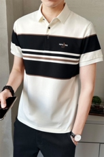 2025夏季新款男士短袖T恤翻领条纹透气绣标Polo衫男装PL68661-P65，男装T恤，电商A237