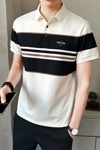 2025夏季新款男士短袖T恤翻领条纹透气绣标Polo衫男装PL68661-P65图片