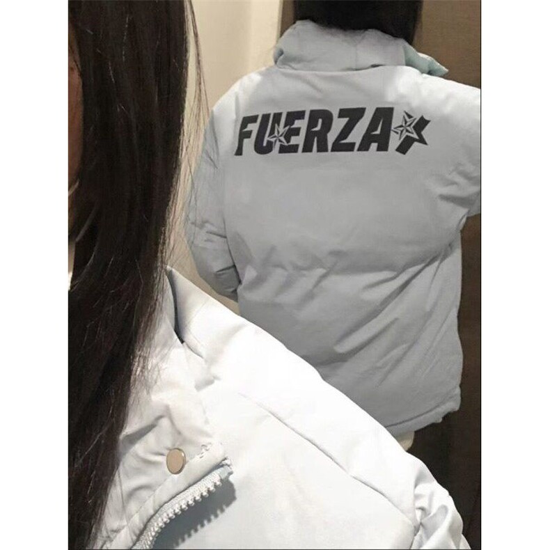 韩版设计感字母印花蓝色潮牌棉服女冬季新款百搭立领宽松棉衣外套,男装夹克,星座506A