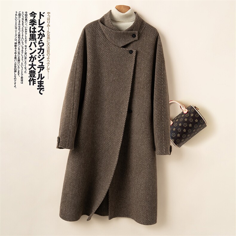 2025百搭时尚简约翻领长款大衣，女装双面呢大衣，优远毛呢大衣