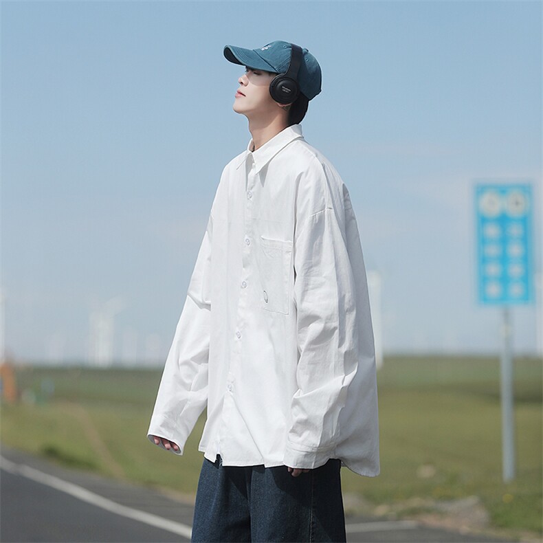 2025春款cityboy白色百搭纯色长袖衬衫宽松衬衣A017C6P58,男装衬衫,电商A017