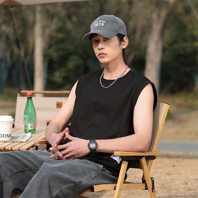 夏季新款圆领背心男坎肩T恤日系复古美式港风无袖T恤衫B153-P38，男装背心/马甲，星座1109-1