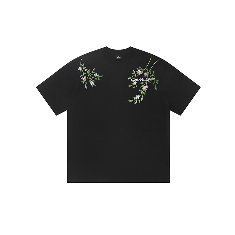 网图有货美式花卉刺绣短袖T恤男女夏季潮牌宽松情侣tA415-P35，男装T恤，星座1505