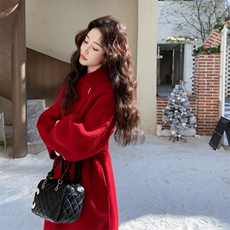 现货主推年货新款中GUO红双面羊毛呢过年款大衣p285-k388，女装双面呢大衣，SL