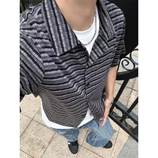 原版面料档口现货~夏季条纹针织宽松肌理感短袖衬衫CT25117批48，男装T恤，星座1004-6