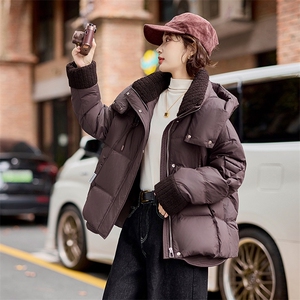 安哥拉红毛绒拼接羽绒服女加厚冬装新款连帽面包服小个子厚外套图片