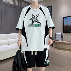 休闲运动套装夏季宽松阔版青少年学生短袖短裤一套A436-T68-P50，男装休闲套装，电商A436