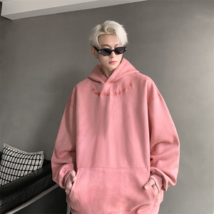 港风大码刺绣麂皮绒袋鼠兜套头连帽卫衣男 XZ213-JPR204-P45控68图片
