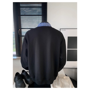 假两件格子polo衫卫衣男款春秋华夫格翻领宽松休闲衣服WB555-P35图片