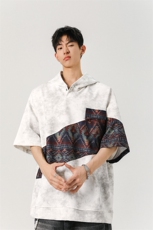 DX10127-特批40控78撞色拼接百搭宽松连帽短袖大码T恤，男装T恤，电商A059
