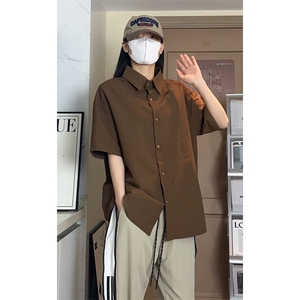 美式潮牌褶皱肌理短袖衬衫男百搭小众通勤衬衣DC2227-特价P30图片